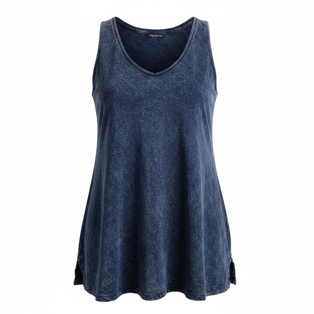 Coldwater Creek Womens Large Blue Acid Wash Cotton Modal V-Neck Tank Top